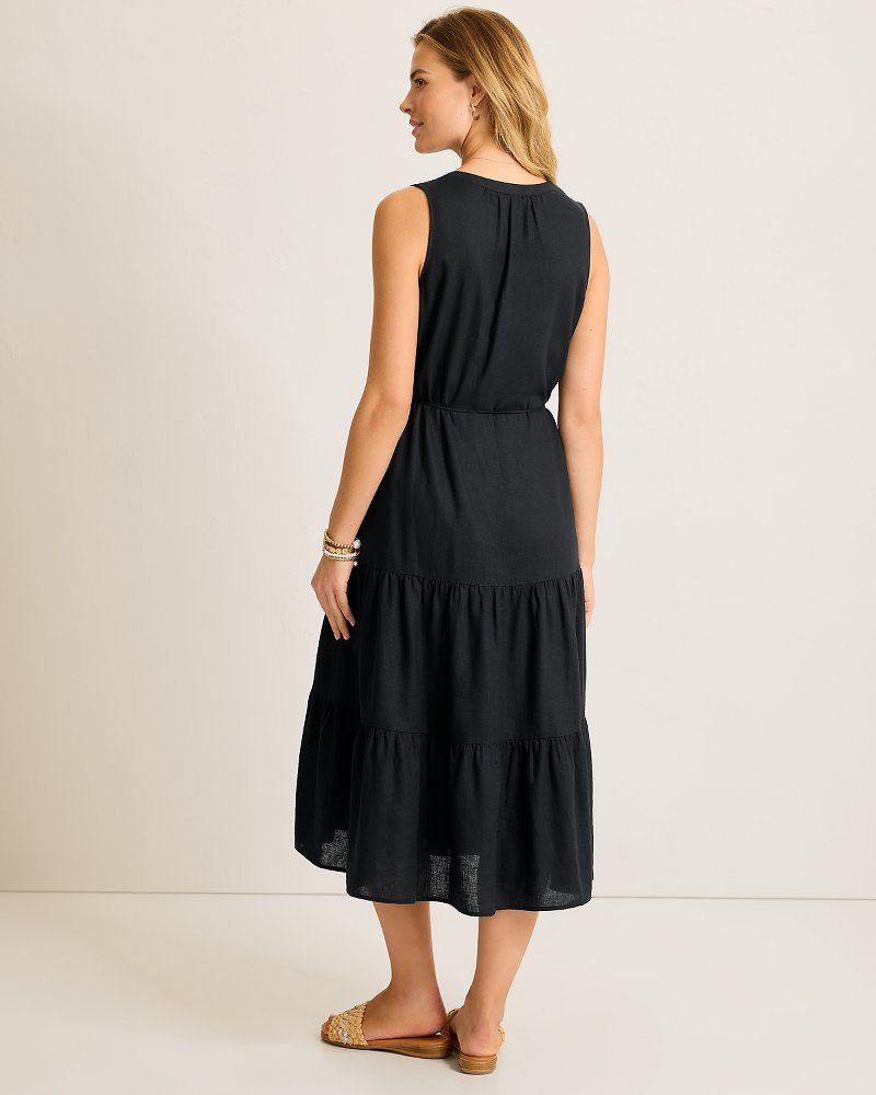 Palm Shores Linen-Blend Sundress - Black