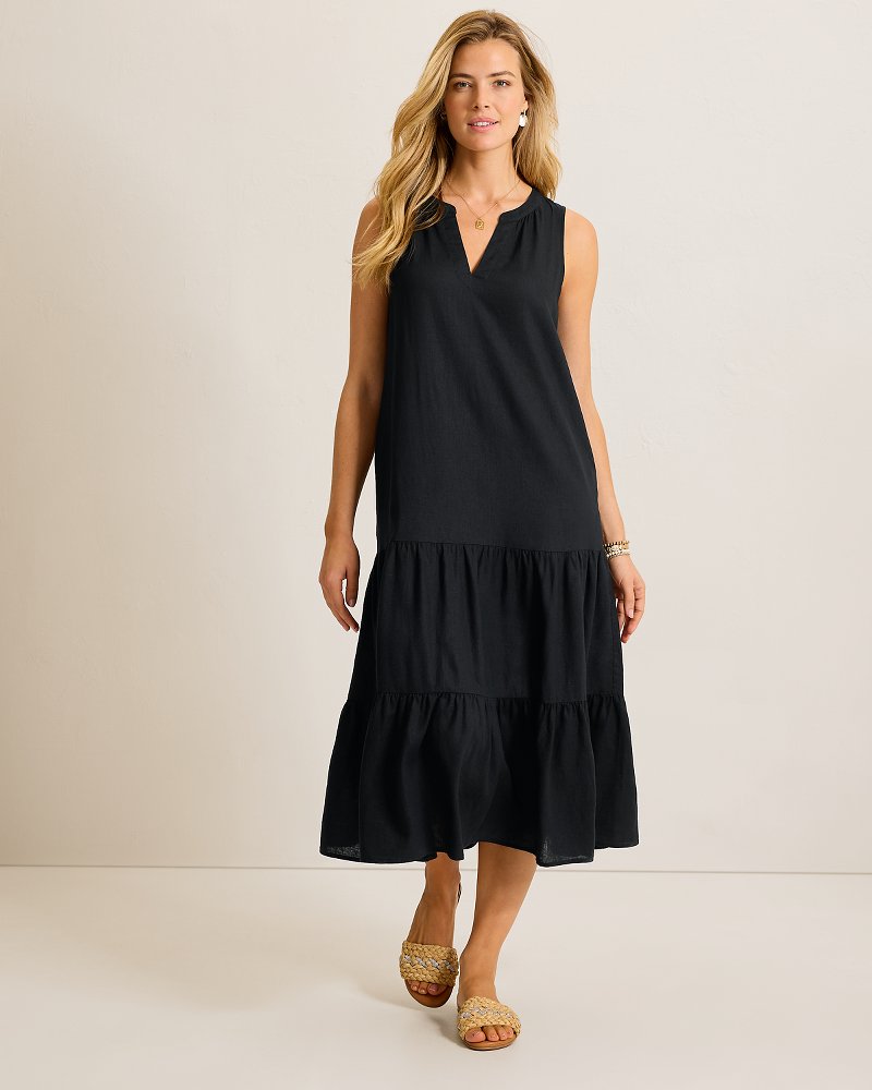 Palm Shores Linen-Blend Sundress - Black