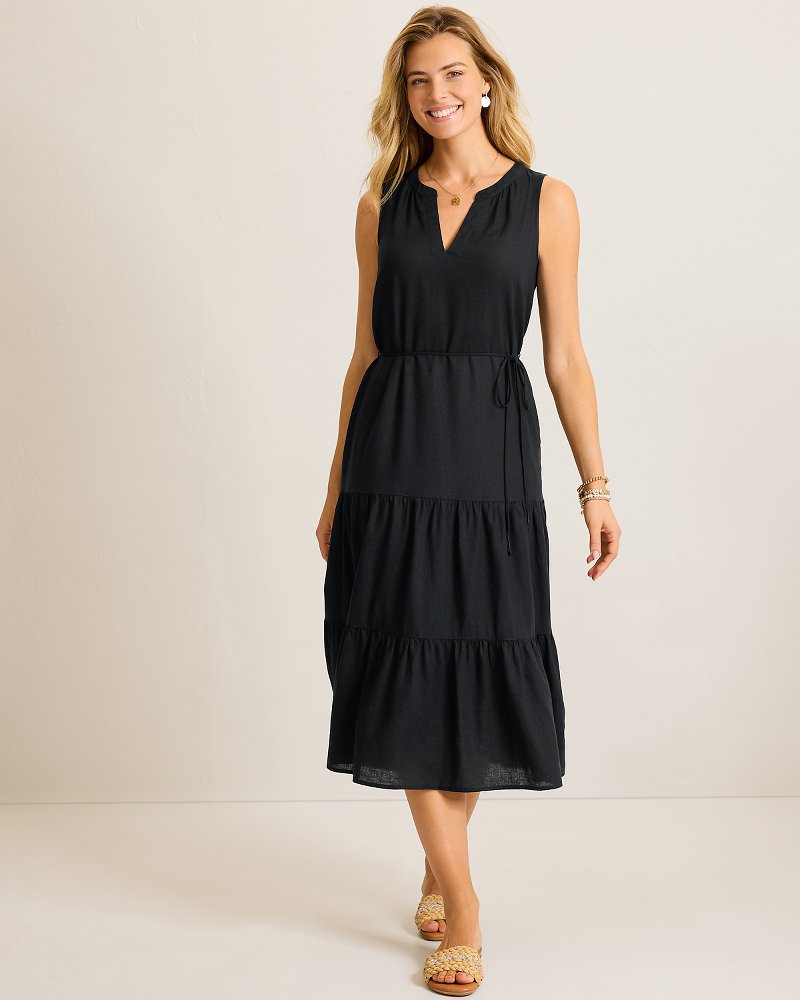 Palm Shores Linen-Blend Sundress - Black