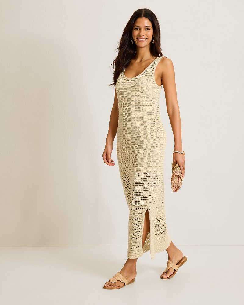 Cotton Crochet Midi Dress - Bleached Sand