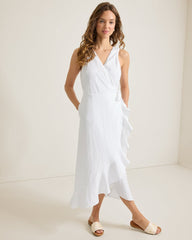 Coastalina Linen Midi Wrap Dress - White