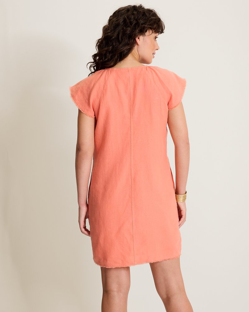 Two Palms Flutter-Sleeve Linen Shift Dress - Peach Gelato