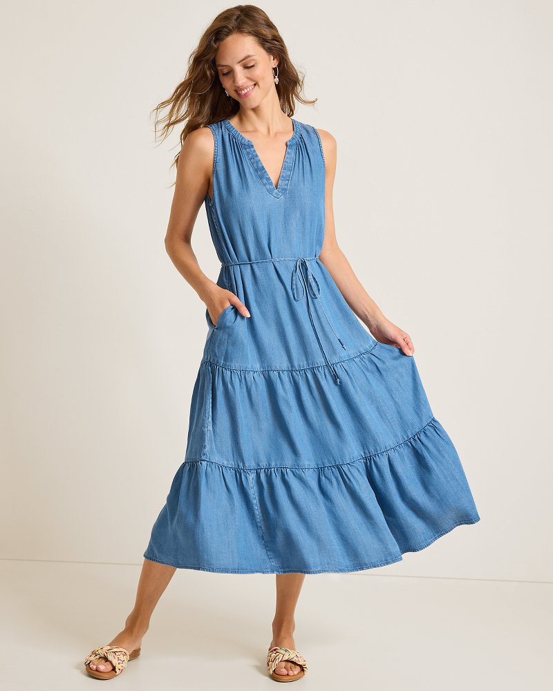Chambray O'Lei Linen-Blend Sundress - Med Indigo Wash