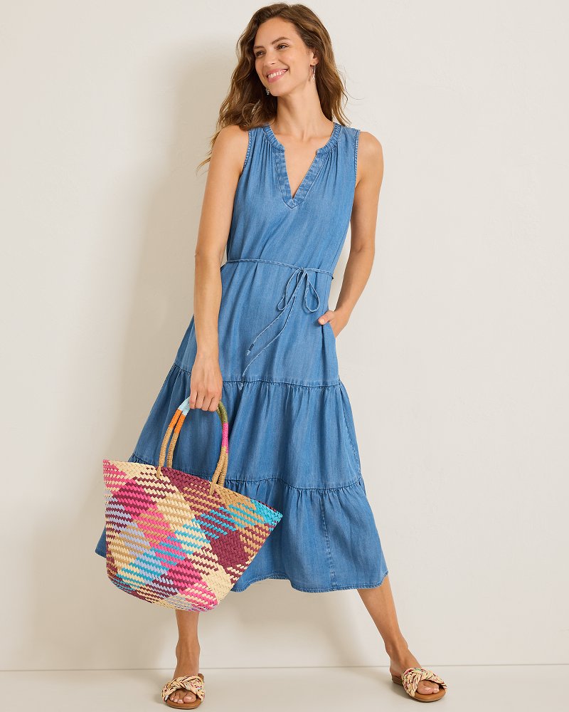 Chambray O'Lei Linen-Blend Sundress - Med Indigo Wash