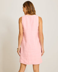 Two Palms Patch Pocket Linen Dress - Light Salmon