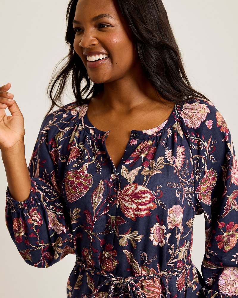 Exquisite Bloom Linen-Blend Shirt Dress - Coastline