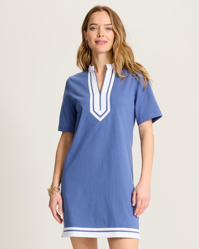 Islandscape Jersey Tunic Short Dress - Sanibel Blue