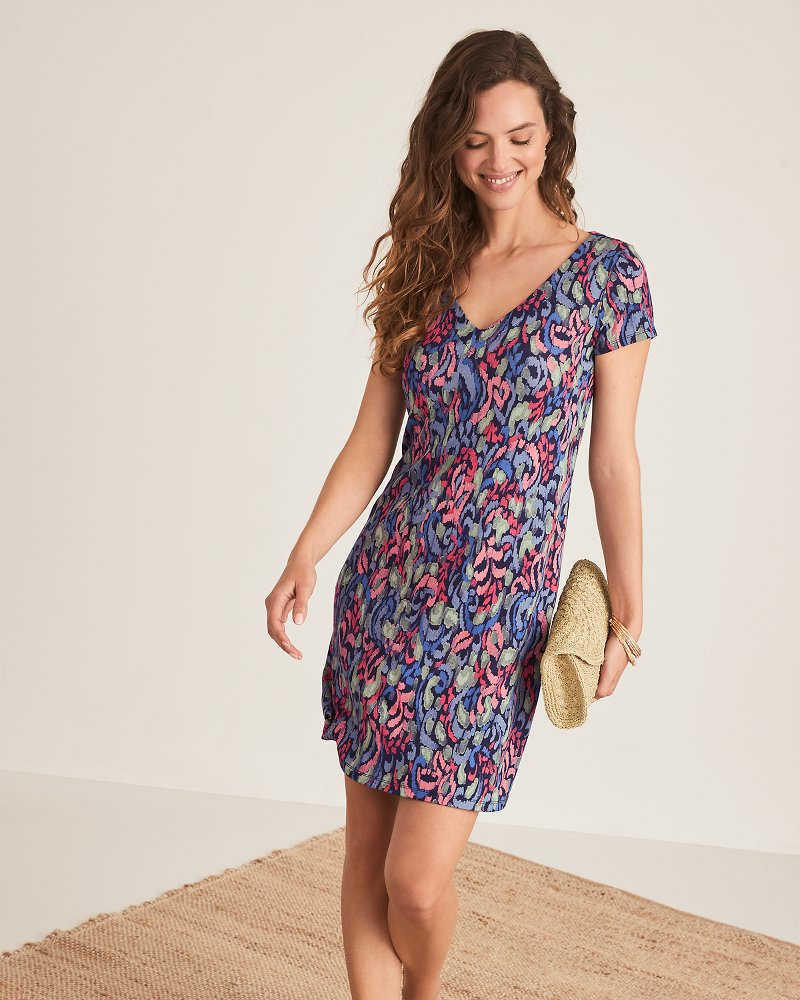 Darcy Sunlit Seas V-Neck Dress - Coastline