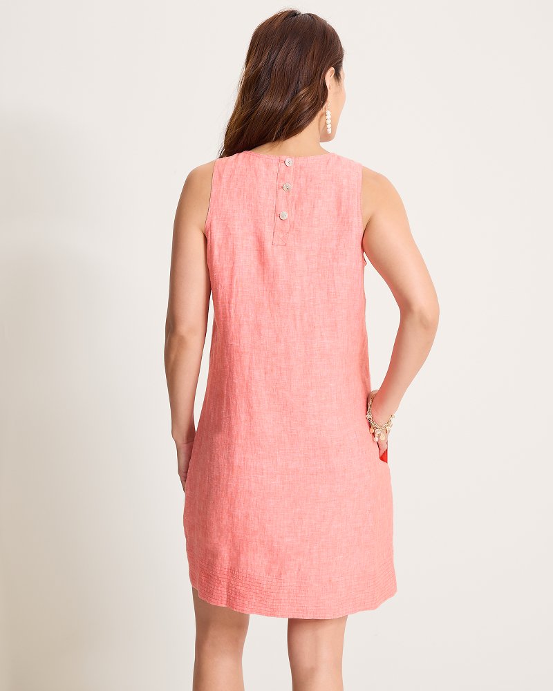 Two Palms Trapunto Stitch Linen Shift Dress - Ember Red