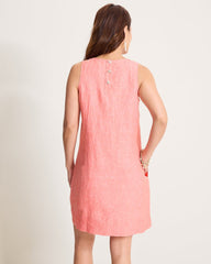 Two Palms Trapunto Stitch Linen Shift Dress - Ember Red