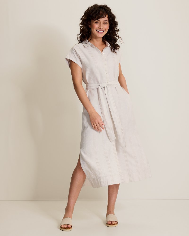 Summer Isle Midi Linen-Blend Shirt Dress - Khaki Sand
