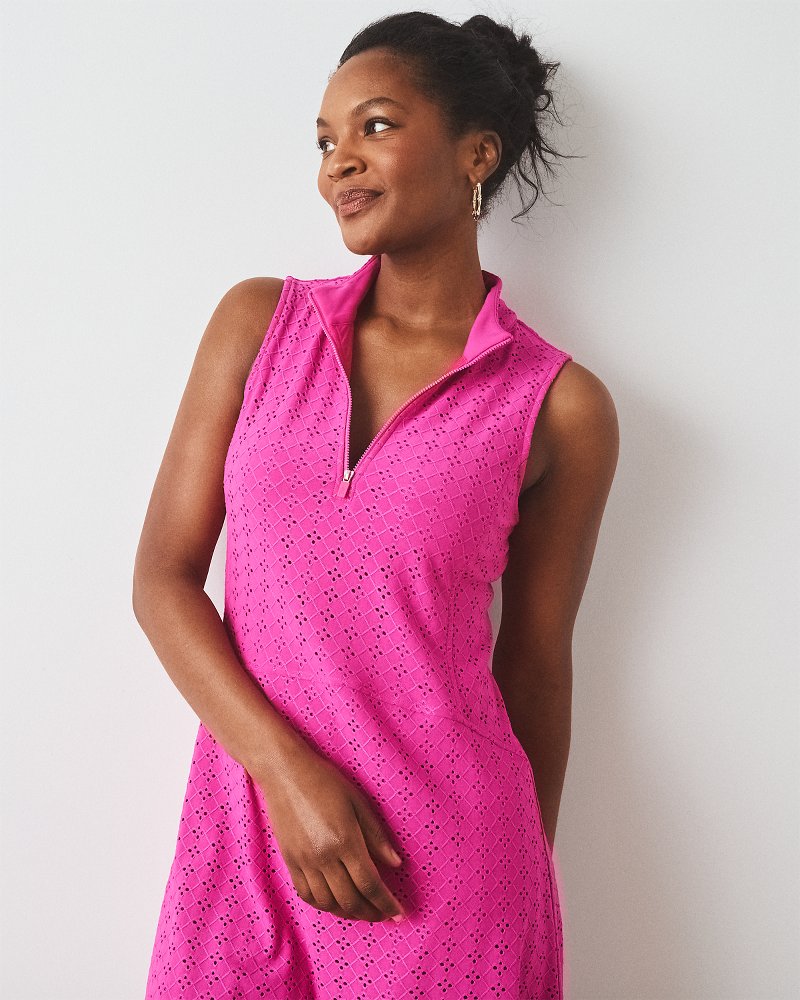Abby Eyelet Half-Zip IslandZone Dress - Very Berry