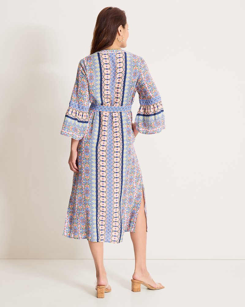 Mosaic Cove 3/4-Sleeve Midi Dress - Peach Blossom