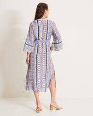 Mosaic Cove 3/4-Sleeve Midi Dress - Peach Blossom