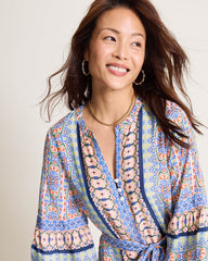 Mosaic Cove 3/4-Sleeve Midi Dress - Peach Blossom