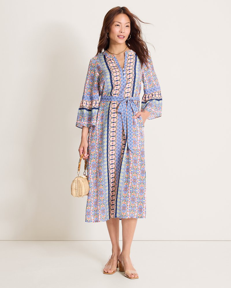 Mosaic Cove 3/4-Sleeve Midi Dress - Peach Blossom