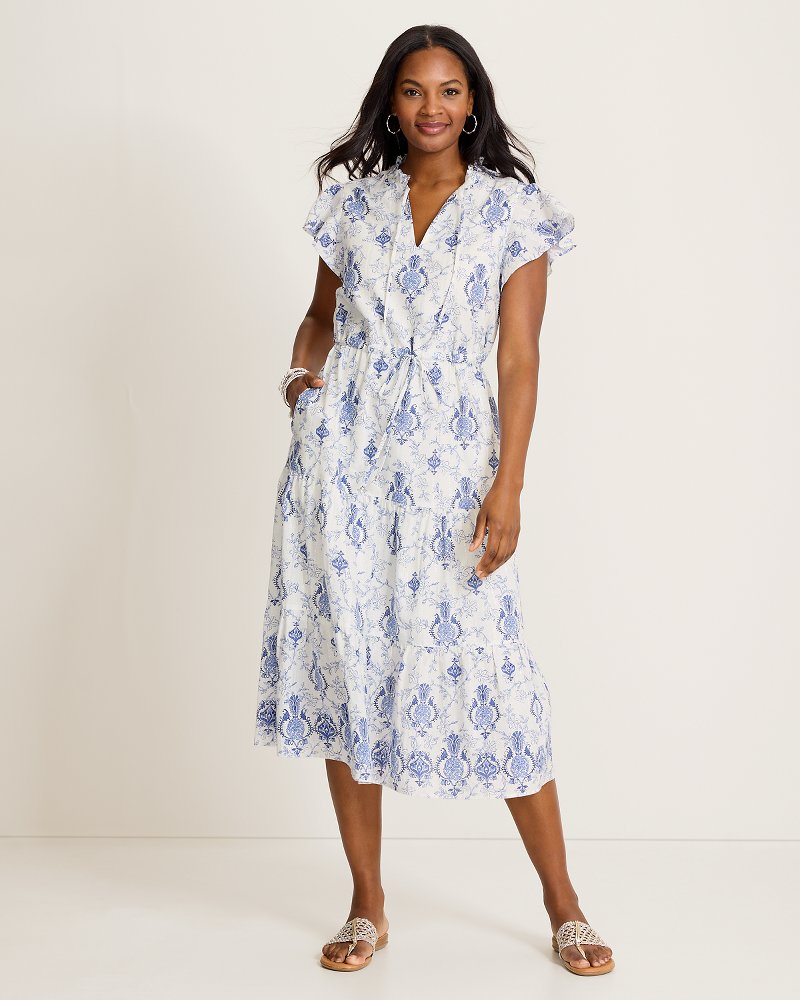 Noble Pineapple Midi Dress - White