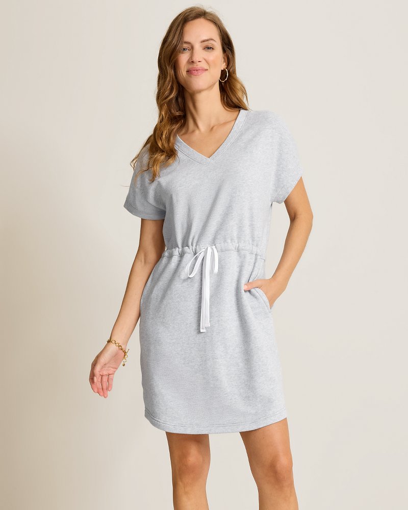 Marina Del Mar V-Neck Cinch-Waist Dress - Summer Grey Hthr