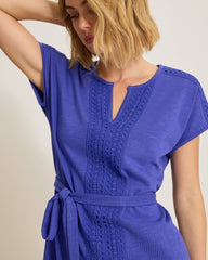 Sunset Harbor Lace-Trim Dress - Bold Blue
