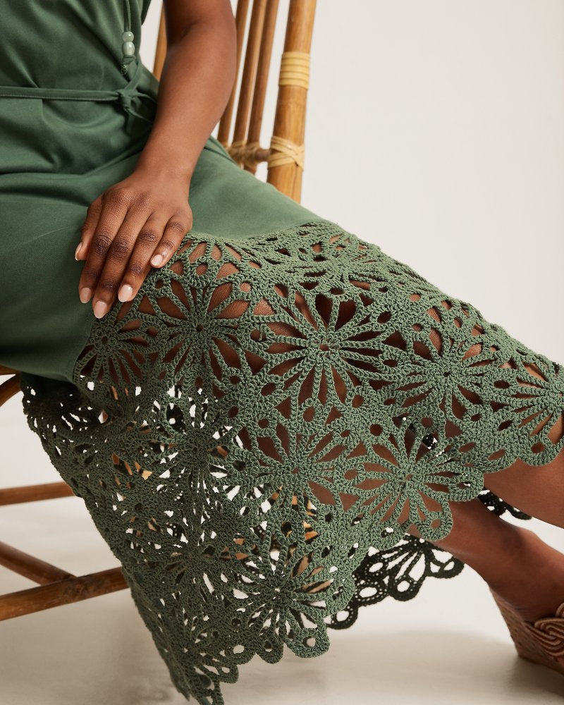Islandscape Jersey Halter Midi Dress - Dark Jade