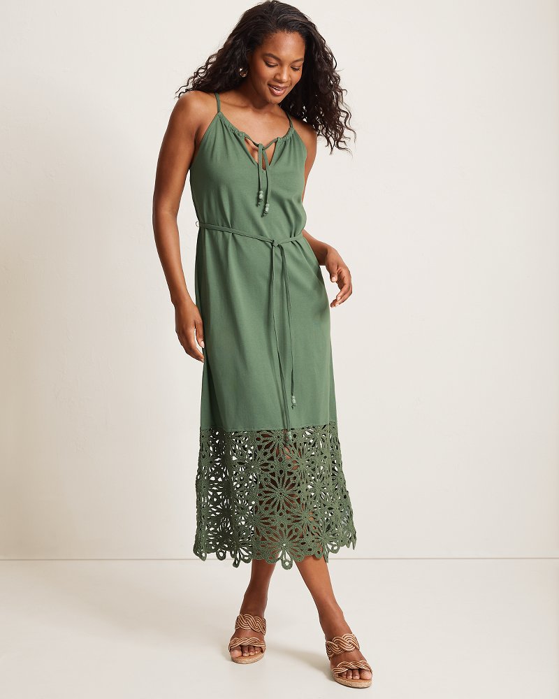 Islandscape Jersey Halter Midi Dress - Dark Jade