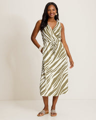 Coastal Zebra Sleeveless Midi Dress - Sea Clay