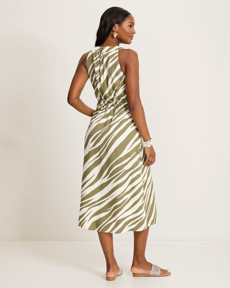 Coastal Zebra Sleeveless Midi Dress - Sea Clay