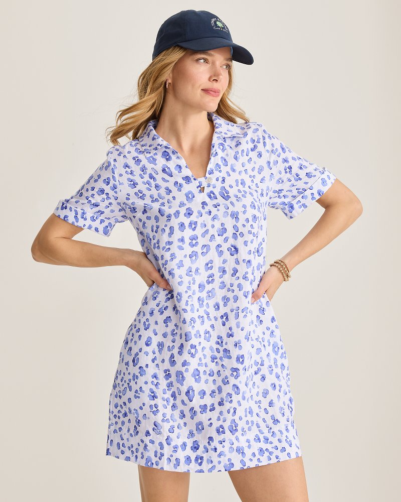 Two Palms Lush Leopard Collared Linen Dress - Grape Pools
