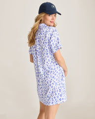 Two Palms Lush Leopard Collared Linen Dress - Grape Pools
