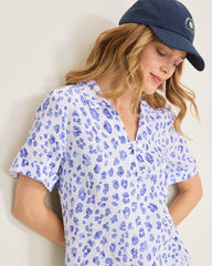 Two Palms Lush Leopard Collared Linen Dress - Grape Pools