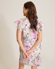 Two Palms Floral Gardens Linen Shift Dress - Pure Khaki