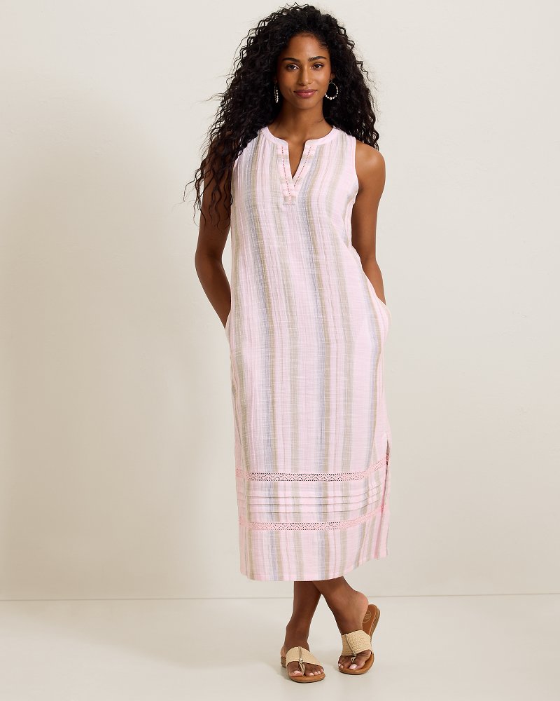 Island Gauze Stripe Midi Dress - Cyber Light