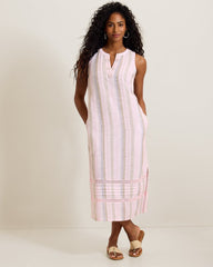 Island Gauze Stripe Midi Dress - Cyber Light