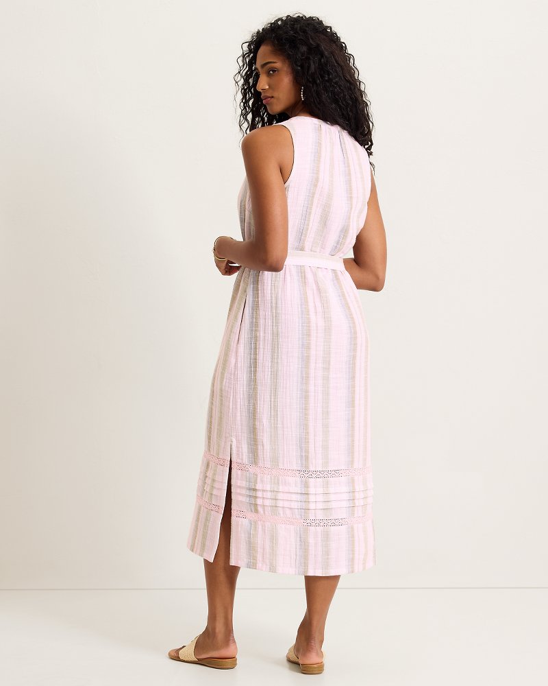 Island Gauze Stripe Midi Dress - Cyber Light