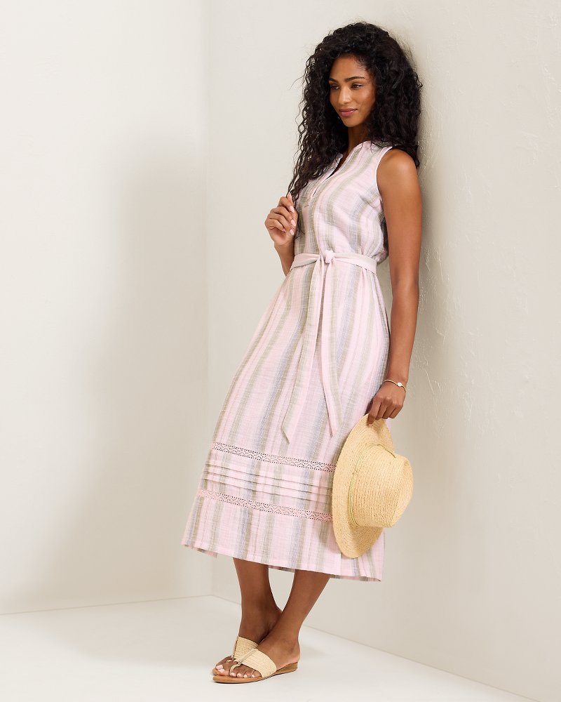 Island Gauze Stripe Midi Dress - Cyber Light