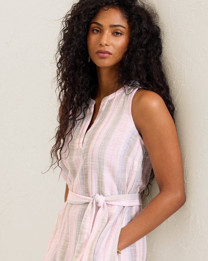 Island Gauze Stripe Midi Dress - Cyber Light