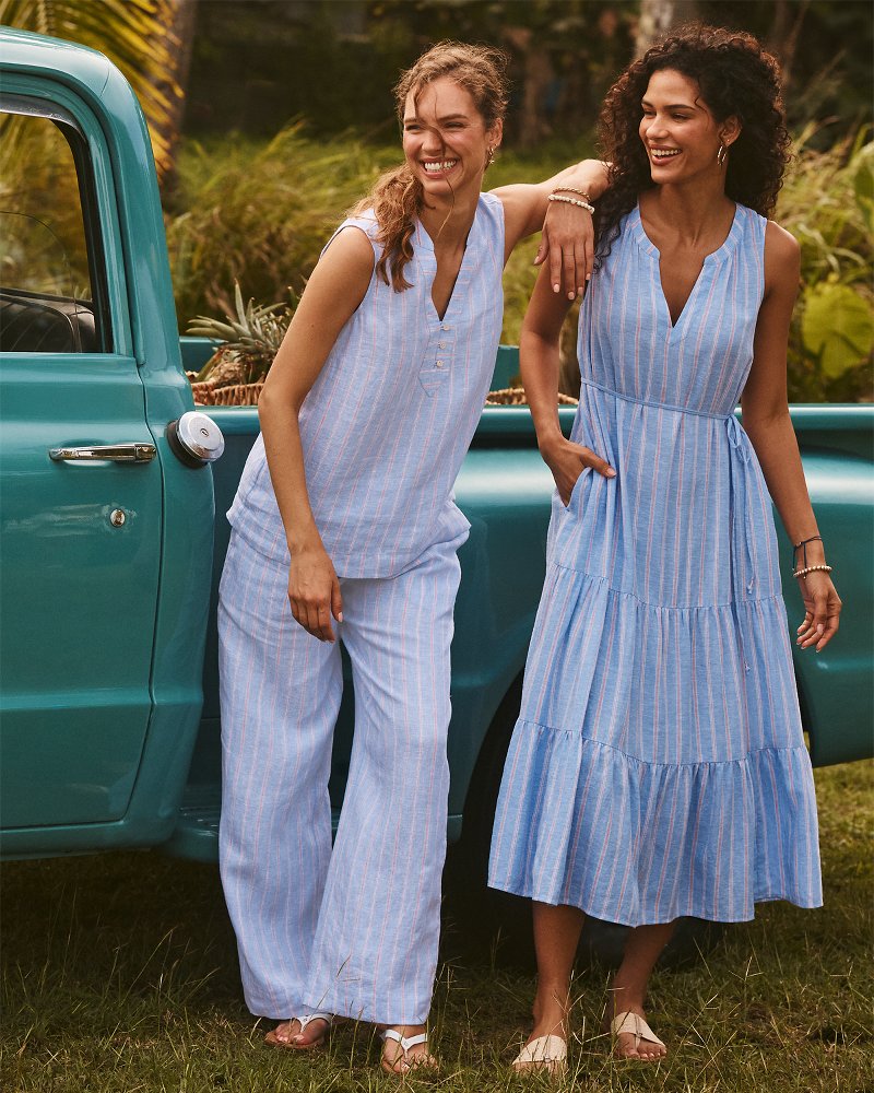 Palm Shores Sea Salt Bay Linen-Blend Sundress - Grape Pools