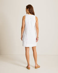 Two Palms Embroidered Palm Linen Shift Dress - Cyber Light