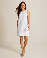 Two Palms Embroidered Palm Linen Shift Dress - Cyber Light