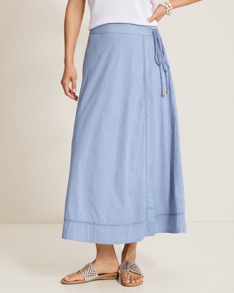 Voile Voyage Cross-Stitch Maxi Wrap Skirt - Port Side Blue