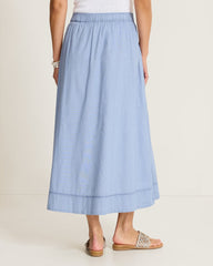 Voile Voyage Cross-Stitch Maxi Wrap Skirt - Port Side Blue