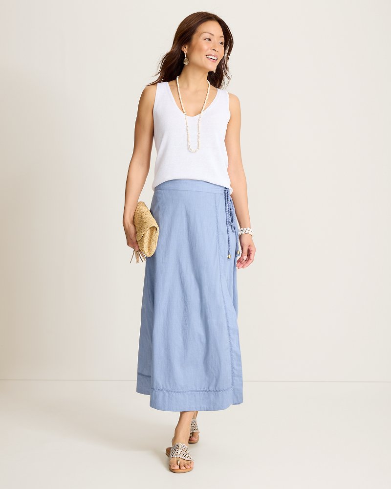 Voile Voyage Cross-Stitch Maxi Wrap Skirt - Port Side Blue