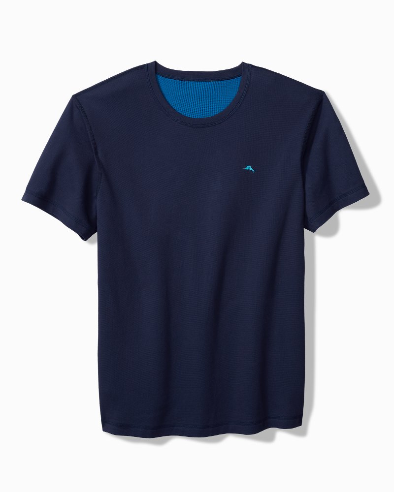 Big &amp; Tall Textured Knit Reversible Crew Short-Sleeve Shirt - Blue