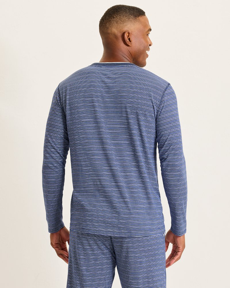 Big &amp; Tall Jersey Long-Sleeve Crewneck T-Shirt - Stripe Blue