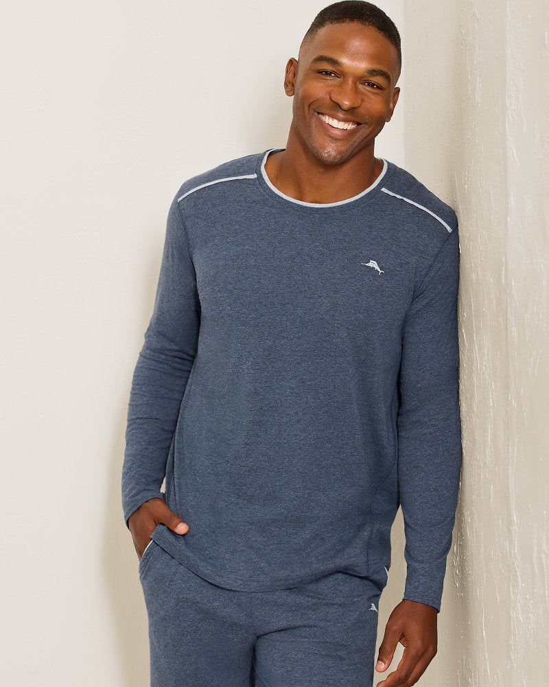 Big &amp; Tall Jersey Long-Sleeve Crewneck T-Shirt - Heathered Blue