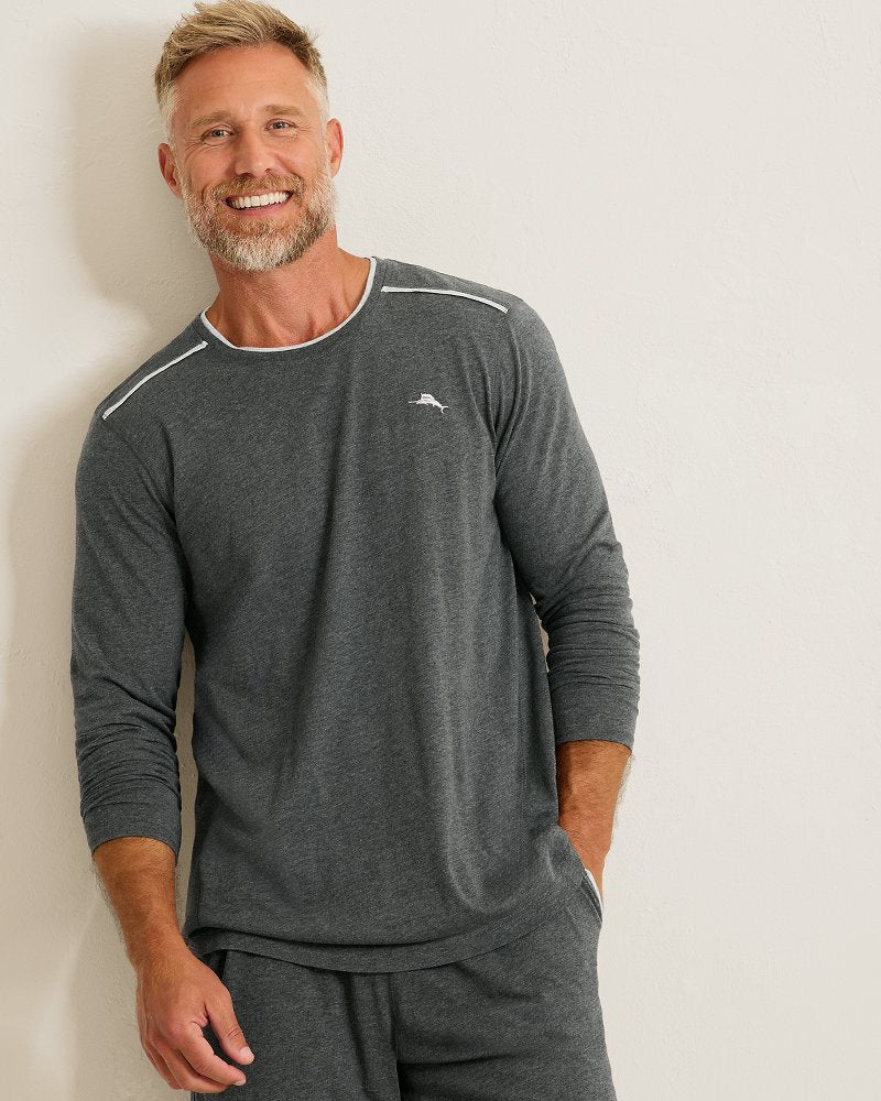 Big &amp; Tall Jersey Long-Sleeve Crewneck T-Shirt - Heather Charcoal Grey
