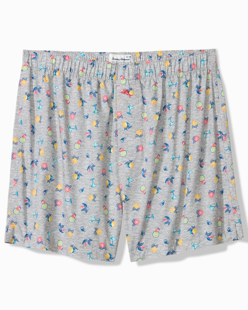 Woven Poplin Tropic Print Boxers - Silver Heather