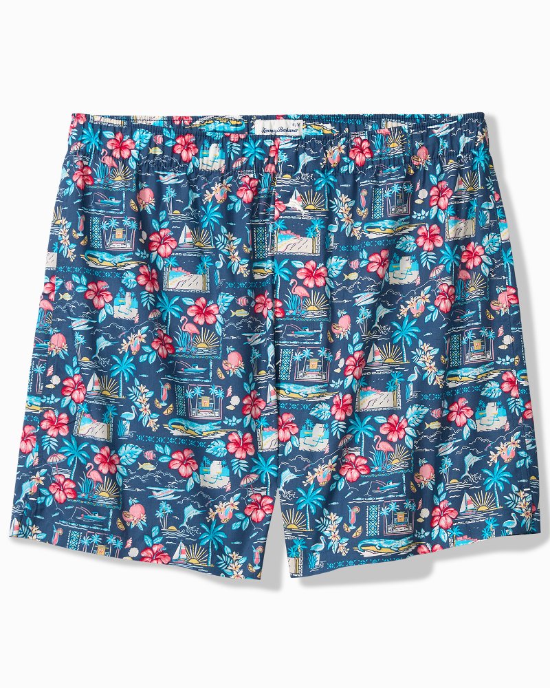 Woven Poplin Tropic Print Boxers - Navy