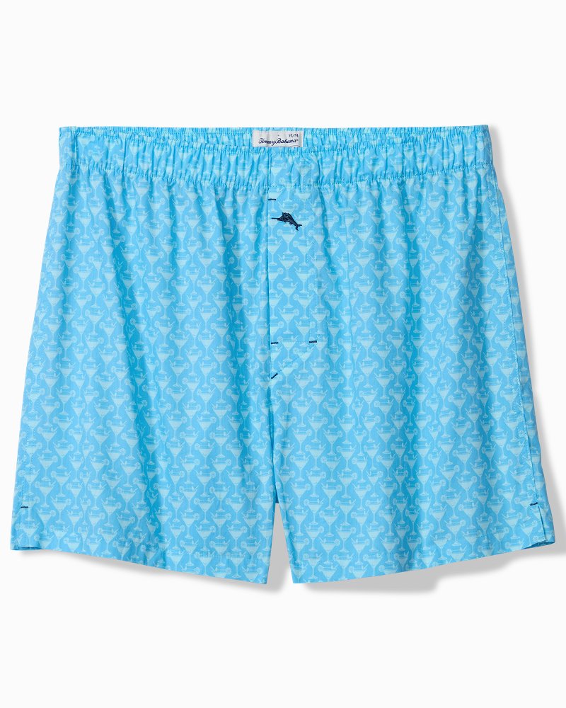 Woven Poplin Tropic Print Boxers - Blue Atoll