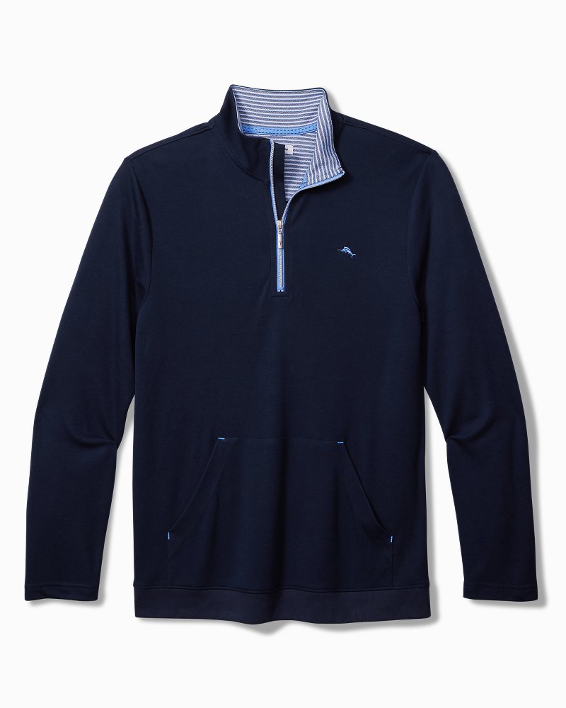 Textured Stripe Half-Zip Sweatshirt - Peacoat